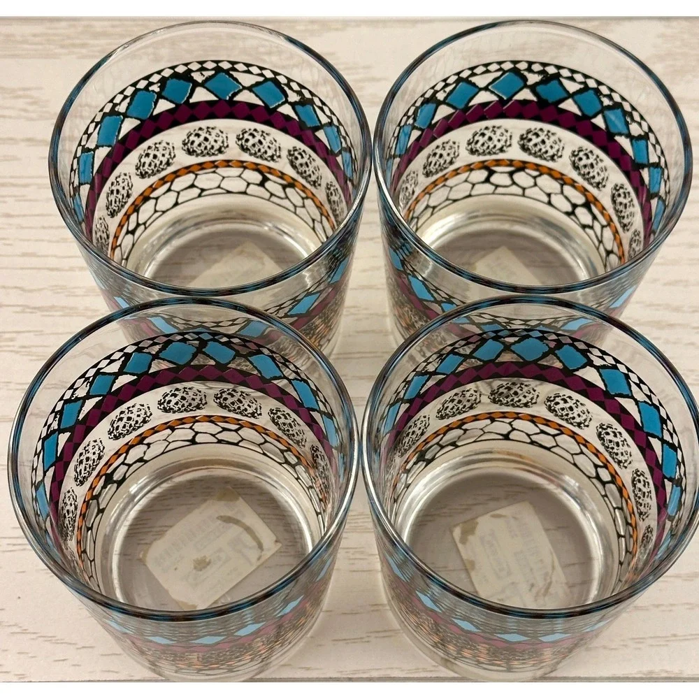 IKEA 4 Piece Tumbler Glass Set Geometric‎ Pattern Tribal Design